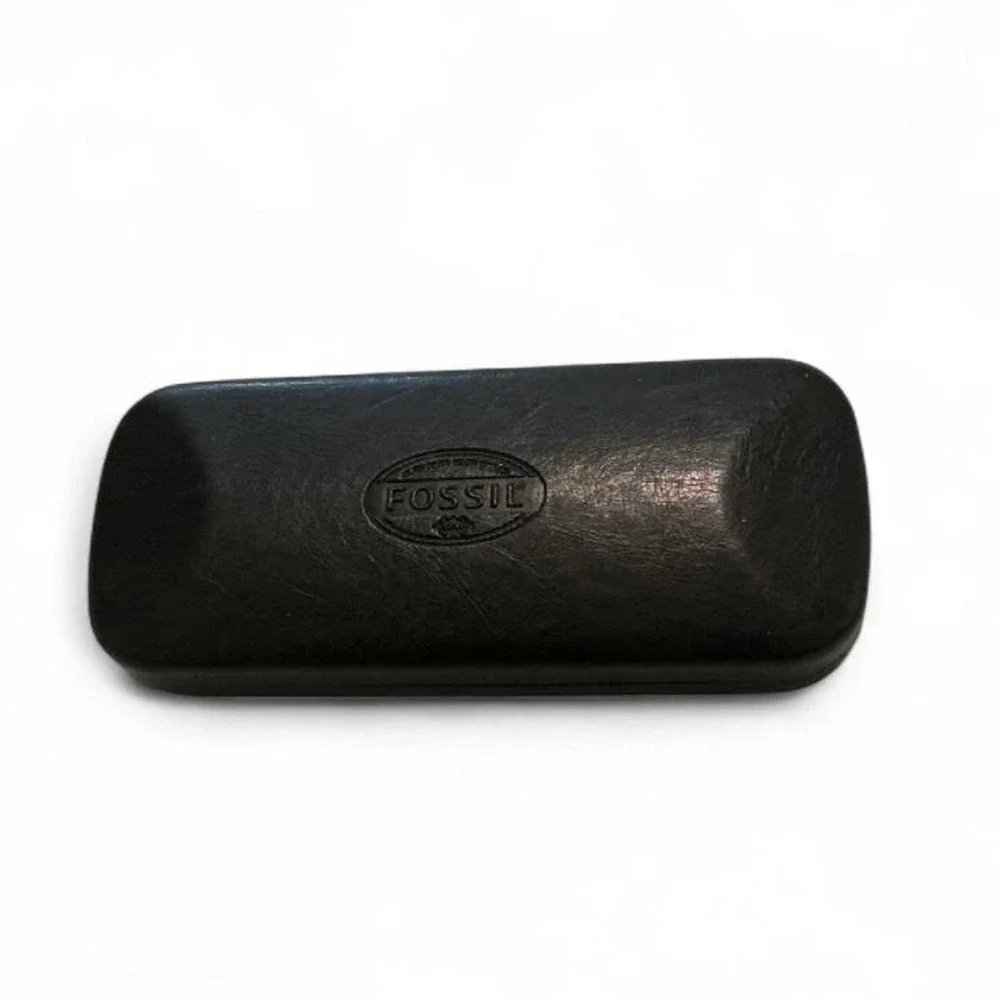 Fossil Eyewear Case Unisex Dark Brown Good Hard Shell Clamshell Logo Accessory